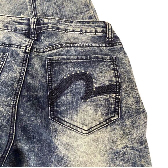 REVOLT Acid Wash Jeans Distressed Ripped Blue Stretch Denim - Picture 4 of 10